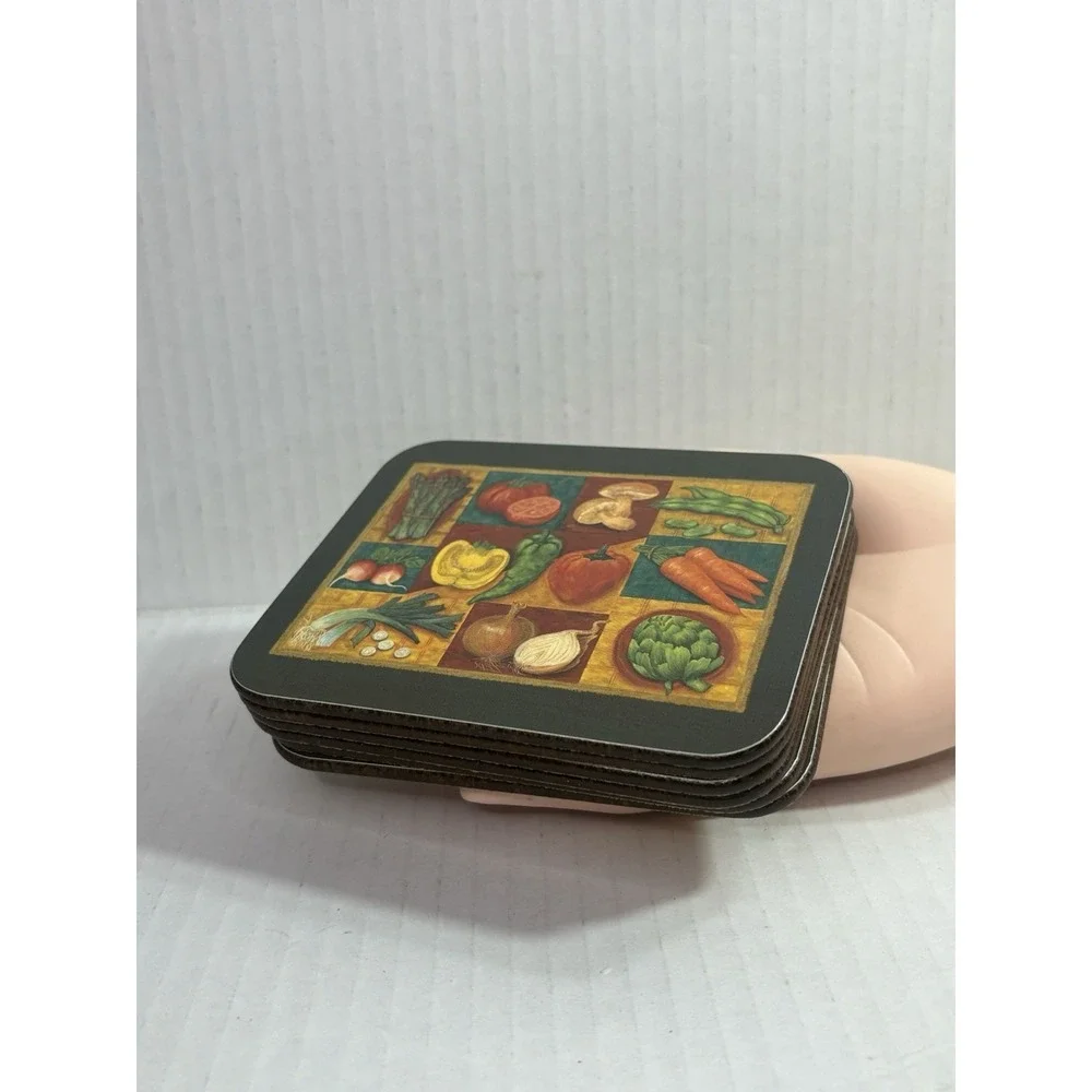 Jason New Zealand Drink Coasters‎ Set of 6 Cork Back Vegetables colorful